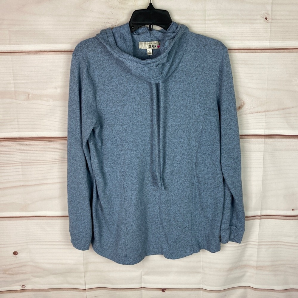 I'm In Love‎ With Derek Top Womens M Blue Hooded Knit Long Sleeve Pullover Solid